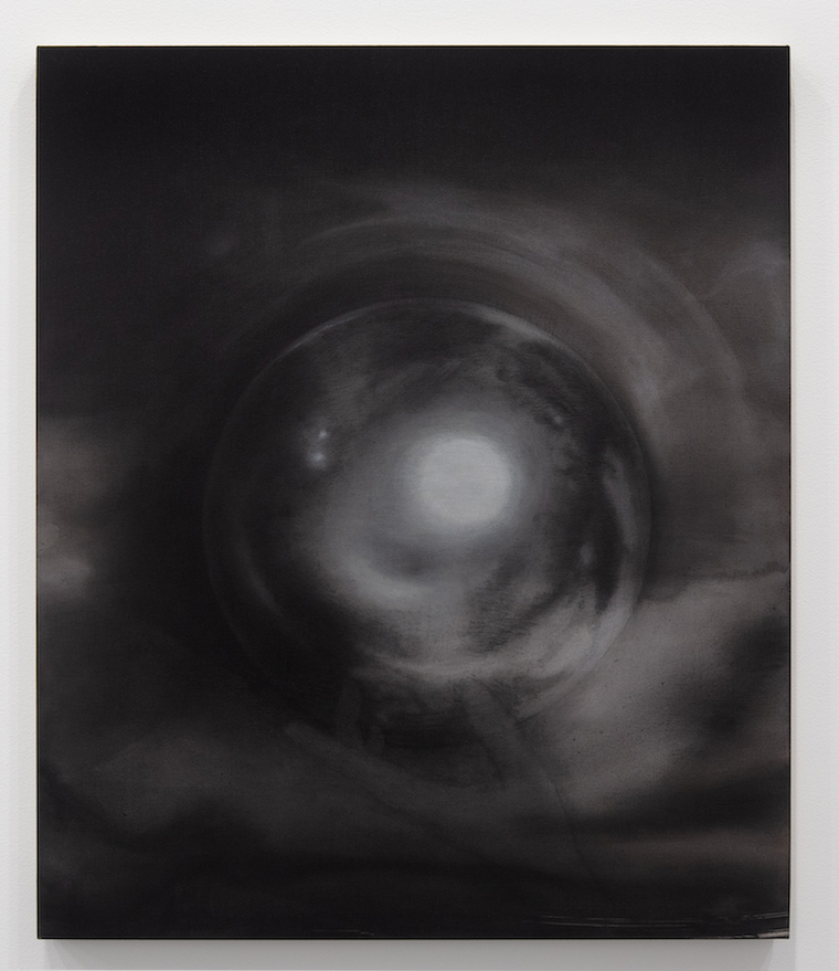 <i>Orb</i>, 2024. Charcoal, gesso and oil on linen, 38 x 32 in (96.5 x 81.3 cm)